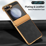 For Samsung Galaxy Z Flip7 FE 5G / Z Flip6 5G Case Hinge Protection Leather Coated PC Folding Phone Cover
