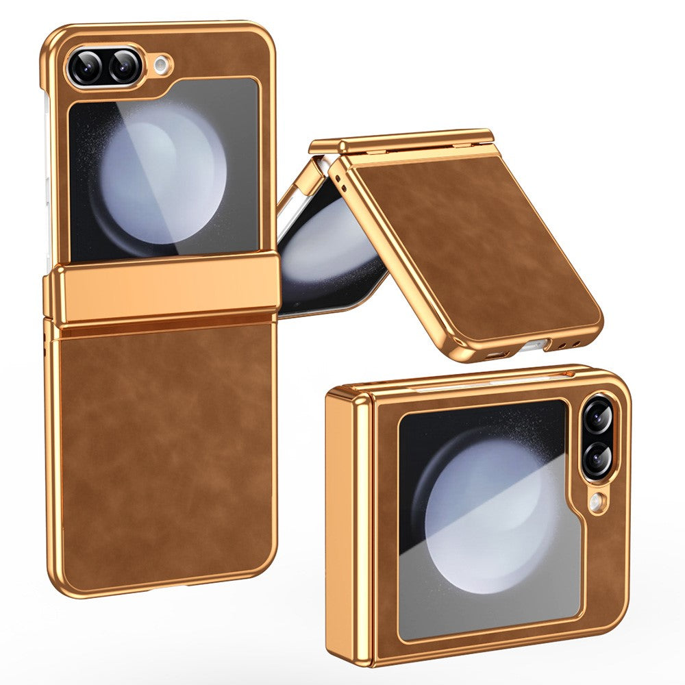 For Samsung Galaxy Z Flip7 FE 5G / Z Flip6 5G Case Hinge Protection Leather Coated PC Folding Phone Cover