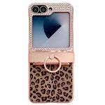 For Samsung Galaxy Z Flip7 FE 5G / Z Flip6 5G Case Leopard Pattern Ring Holder Rhinestone Hard PC Phone Cover