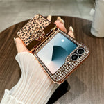 For Samsung Galaxy Z Flip7 FE 5G / Z Flip6 5G Case Leopard Pattern Ring Holder Rhinestone Hard PC Phone Cover