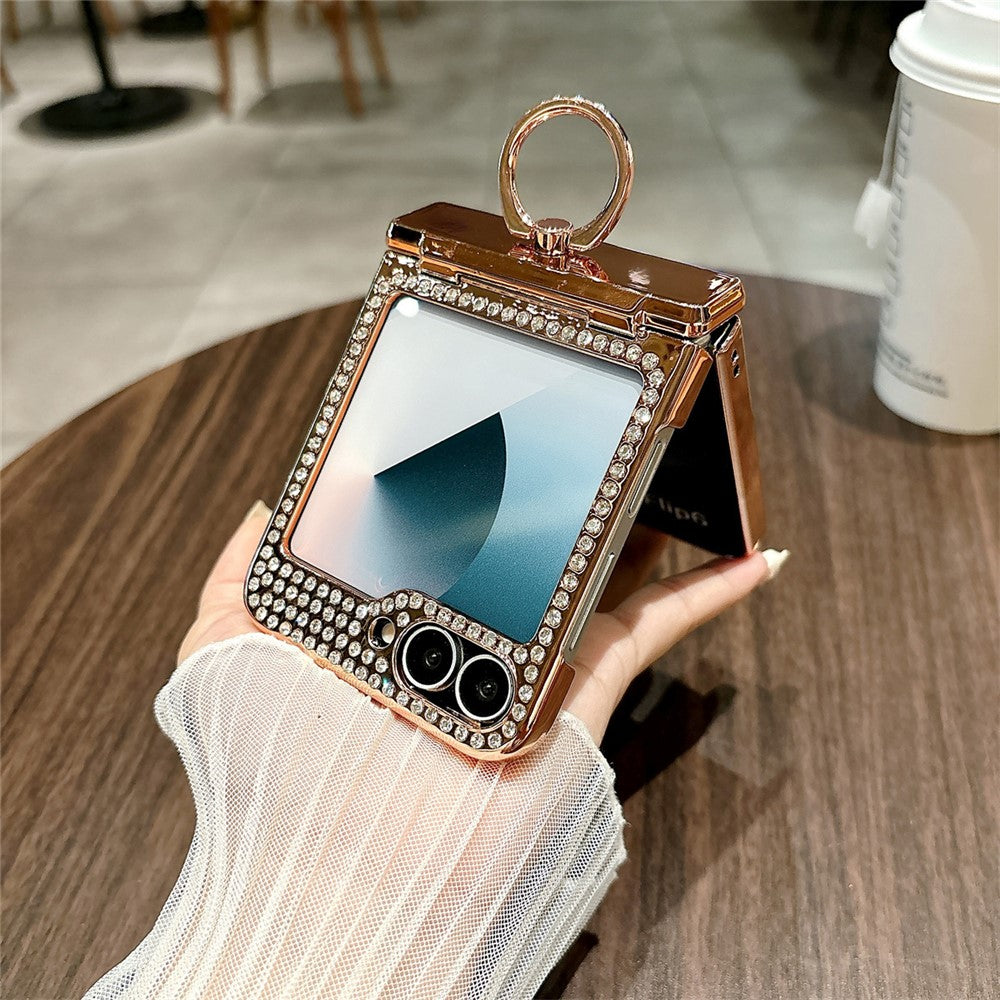 For Samsung Galaxy Z Flip7 FE 5G / Z Flip6 5G Case Leopard Pattern Ring Holder Rhinestone Hard PC Phone Cover