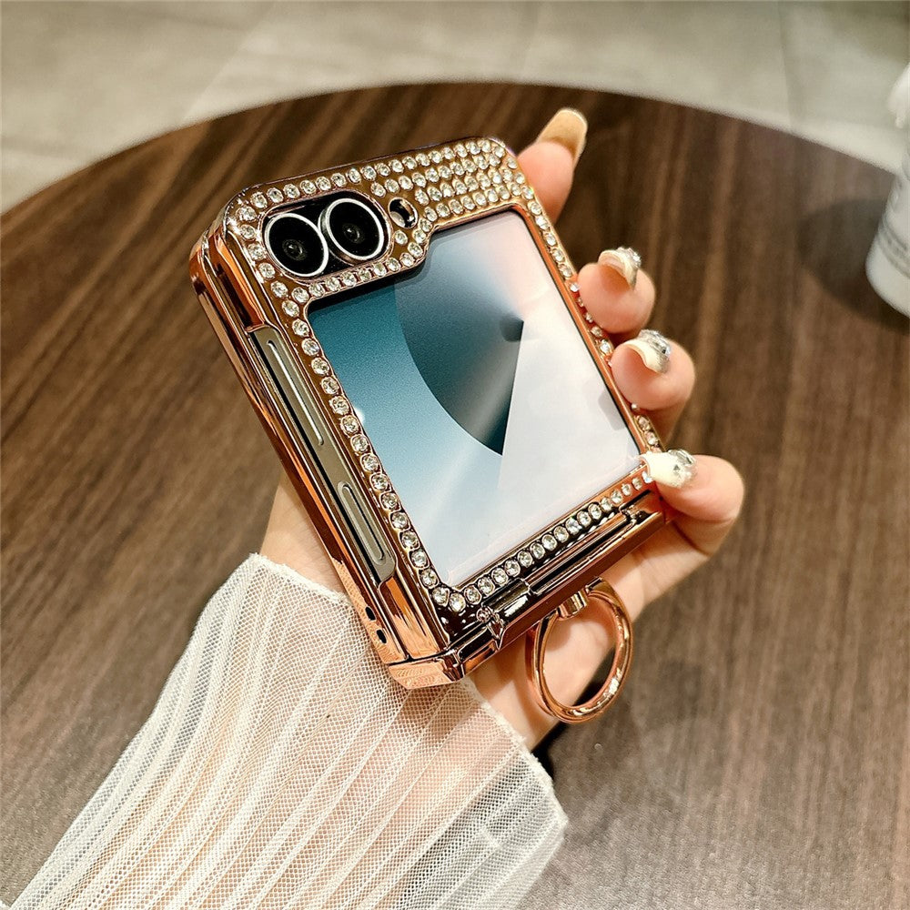 For Samsung Galaxy Z Flip7 FE 5G / Z Flip6 5G Case Leopard Pattern Ring Holder Rhinestone Hard PC Phone Cover