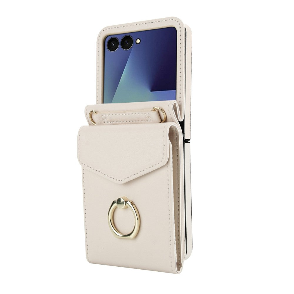 Til Samsung Galaxy Z Flip7 5G Etui Litchi Tekstur PU Læder + TPU Telefoncover med Skulderrem