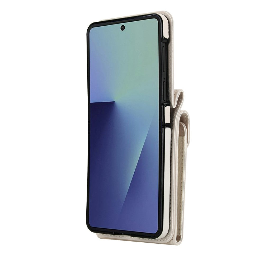 Til Samsung Galaxy Z Flip7 5G Etui Litchi Tekstur PU Læder + TPU Telefoncover med Skulderrem
