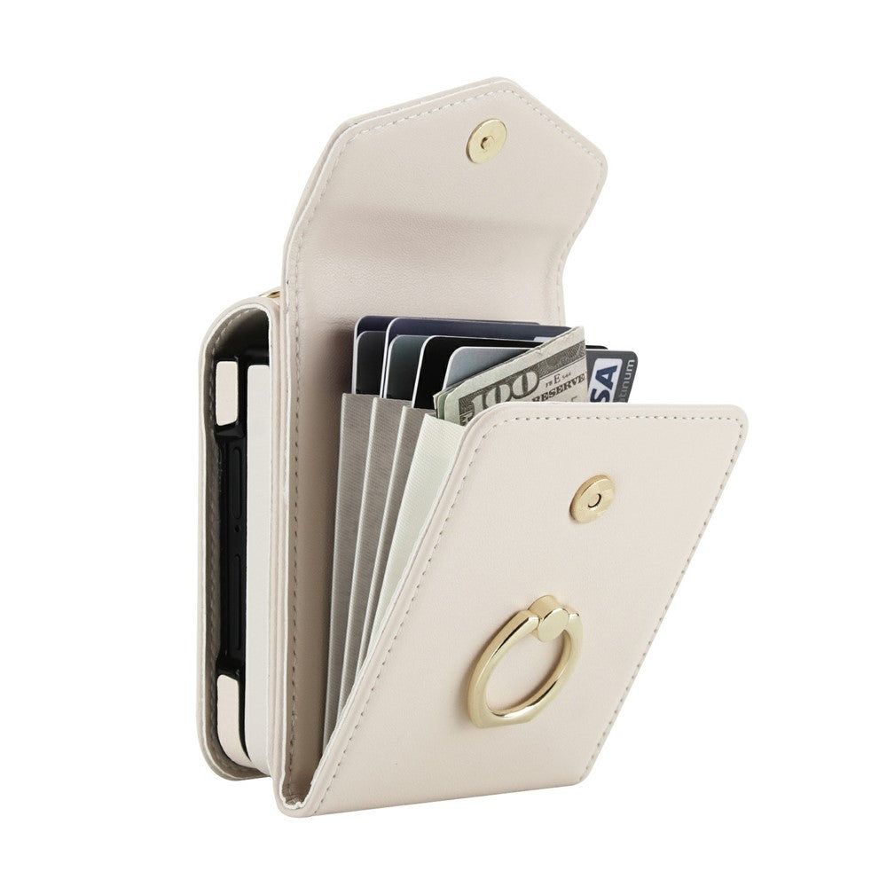 Til Samsung Galaxy Z Flip7 5G Etui Litchi Tekstur PU Læder + TPU Telefoncover med Skulderrem