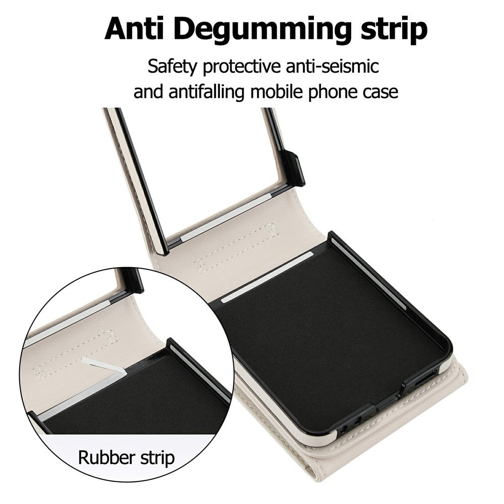 Til Samsung Galaxy Z Flip7 5G Etui Litchi Tekstur PU Læder + TPU Telefoncover med Skulderrem