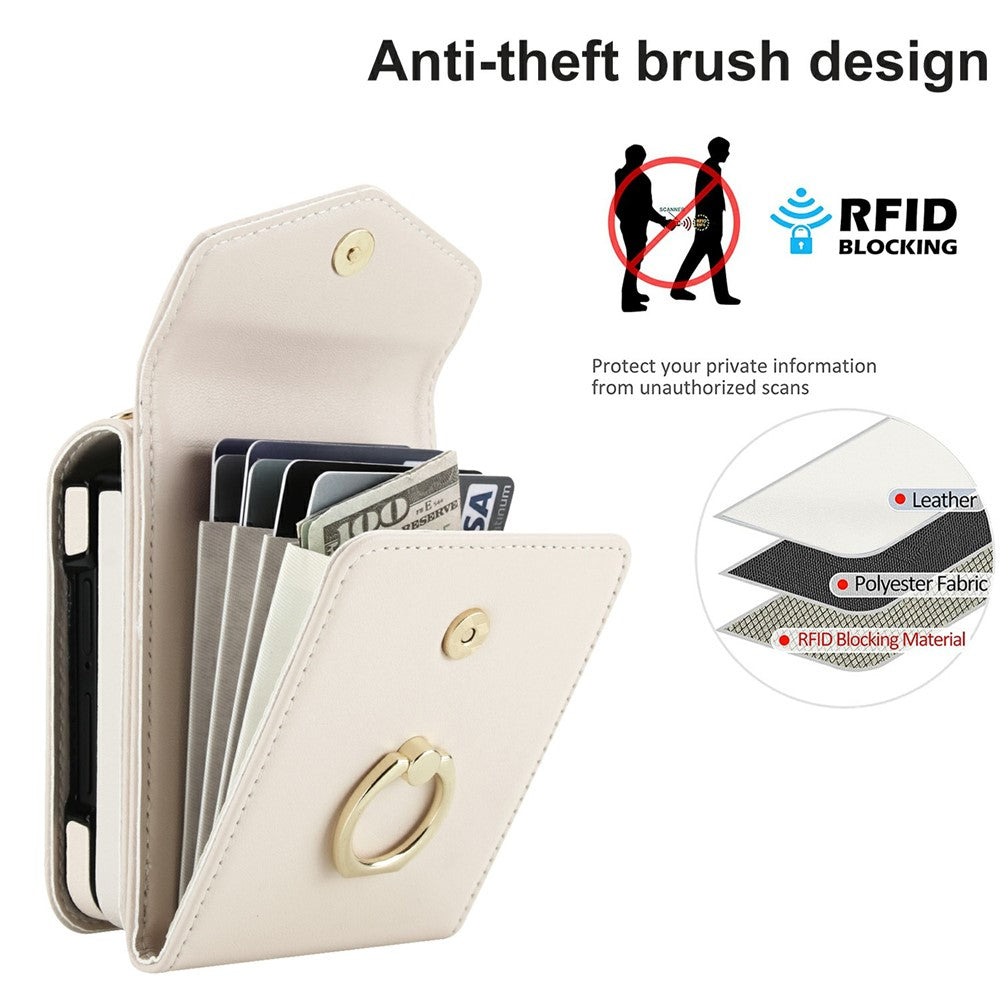 Til Samsung Galaxy Z Flip7 5G Etui Litchi Tekstur PU Læder + TPU Telefoncover med Skulderrem