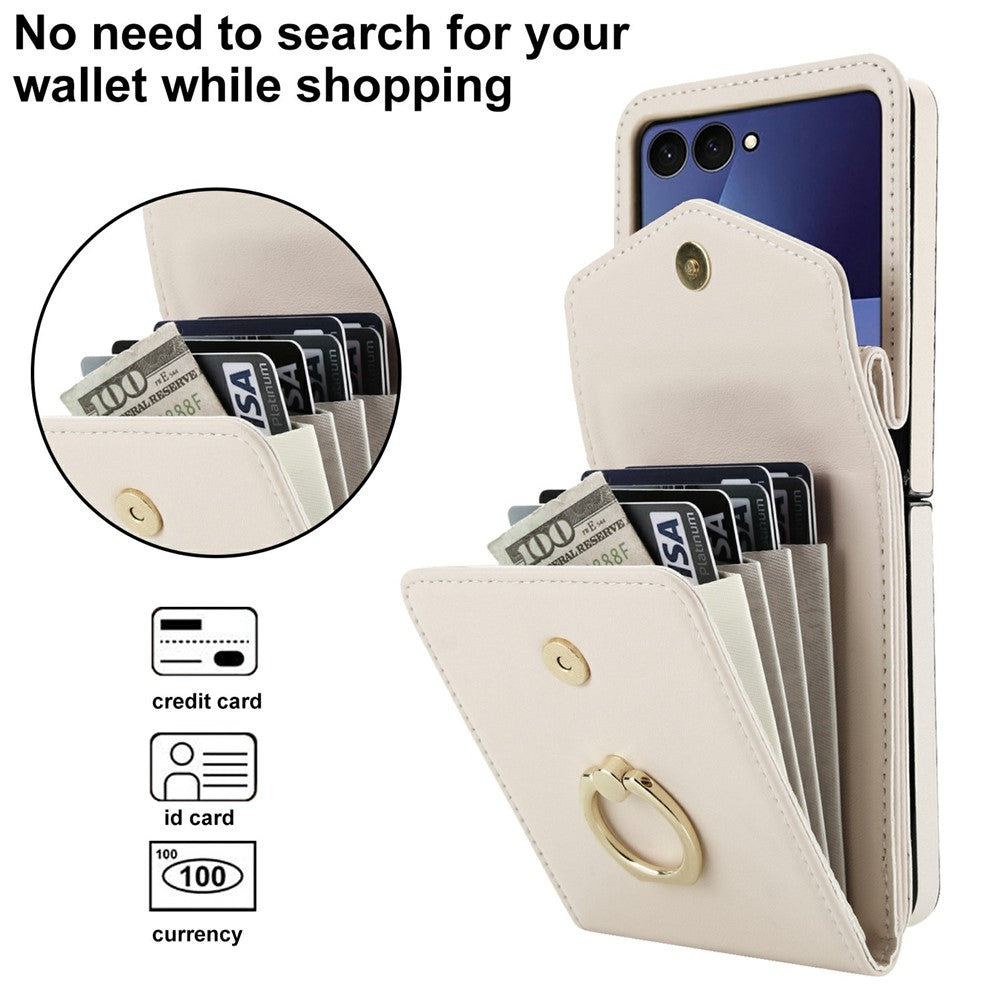 Til Samsung Galaxy Z Flip7 5G Etui Litchi Tekstur PU Læder + TPU Telefoncover med Skulderrem