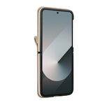 Samsung Galaxy Z Flip6 5G-skal med stativ, läder + vikbart PC-mobilskal med HD-skärmskydd/remmar