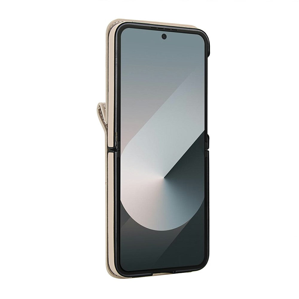 Samsung Galaxy Z Flip6 5G-skal med stativ, läder + vikbart PC-mobilskal med HD-skärmskydd/remmar