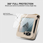 Samsung Galaxy Z Flip6 5G-skal med stativ, läder + vikbart PC-mobilskal med HD-skärmskydd/remmar
