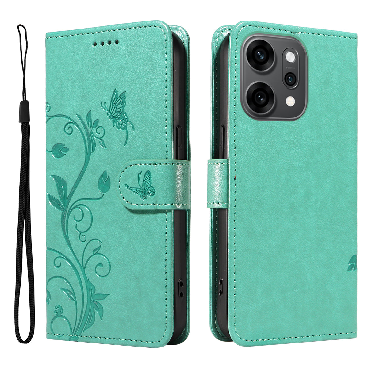Oppo Reno14 Pro 5G (Kina) / Oppo Reno14 Pro 5G (Global) PU-läderfodral Blommönster Plånboksfodral med stativ och rem