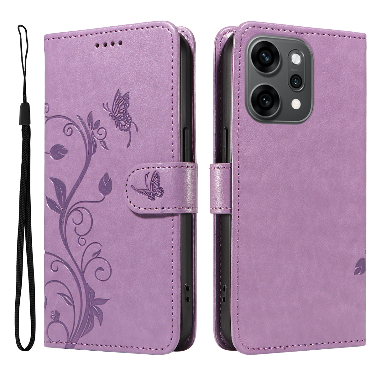Oppo Reno14 Pro 5G (Kina) / Oppo Reno14 Pro 5G (Global) PU-läderfodral Blommönster Plånboksfodral med stativ och rem