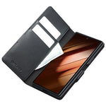 QIALINO För Samsung Galaxy Z Fold7 5G Skal med Korthållare Äkta Koläder Stativ Mobilskal