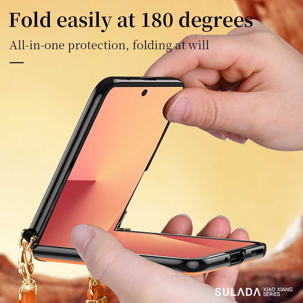 SULADA För Samsung Galaxy Z Flip7 5G Skal Rhombus Läder+PC mobilskal med Axelrem