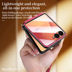 SULADA För Samsung Galaxy Z Flip7 5G Skal Rhombus Läder+PC mobilskal med Axelrem