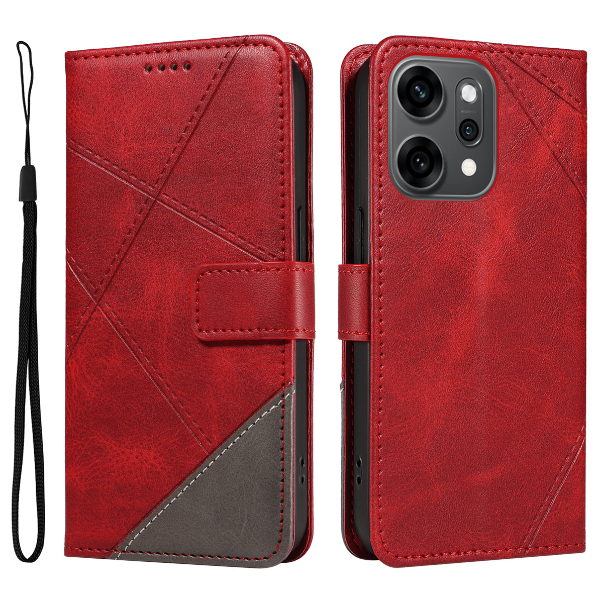 Oppo Reno14 Pro 5G (Kina) / Oppo Reno14 Pro 5G (Global) Läderfodral Geometrisk linjedesign Plånboksfodral med handledsrem