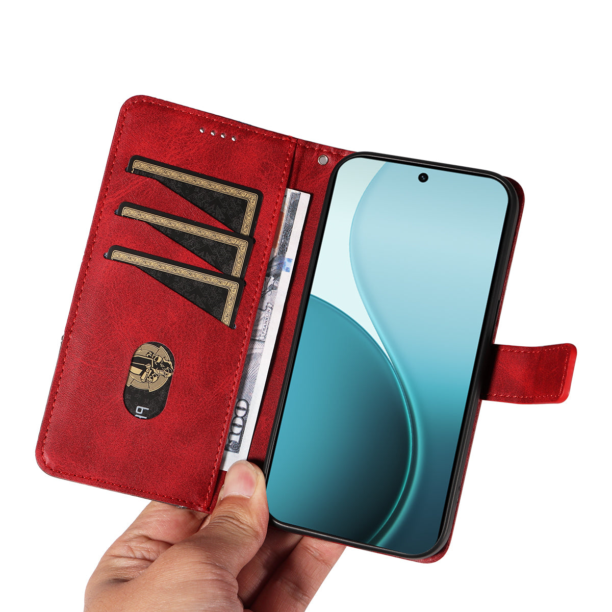 Oppo Reno14 Pro 5G (Kina) / Oppo Reno14 Pro 5G (Global) Läderfodral Geometrisk linjedesign Plånboksfodral med handledsrem