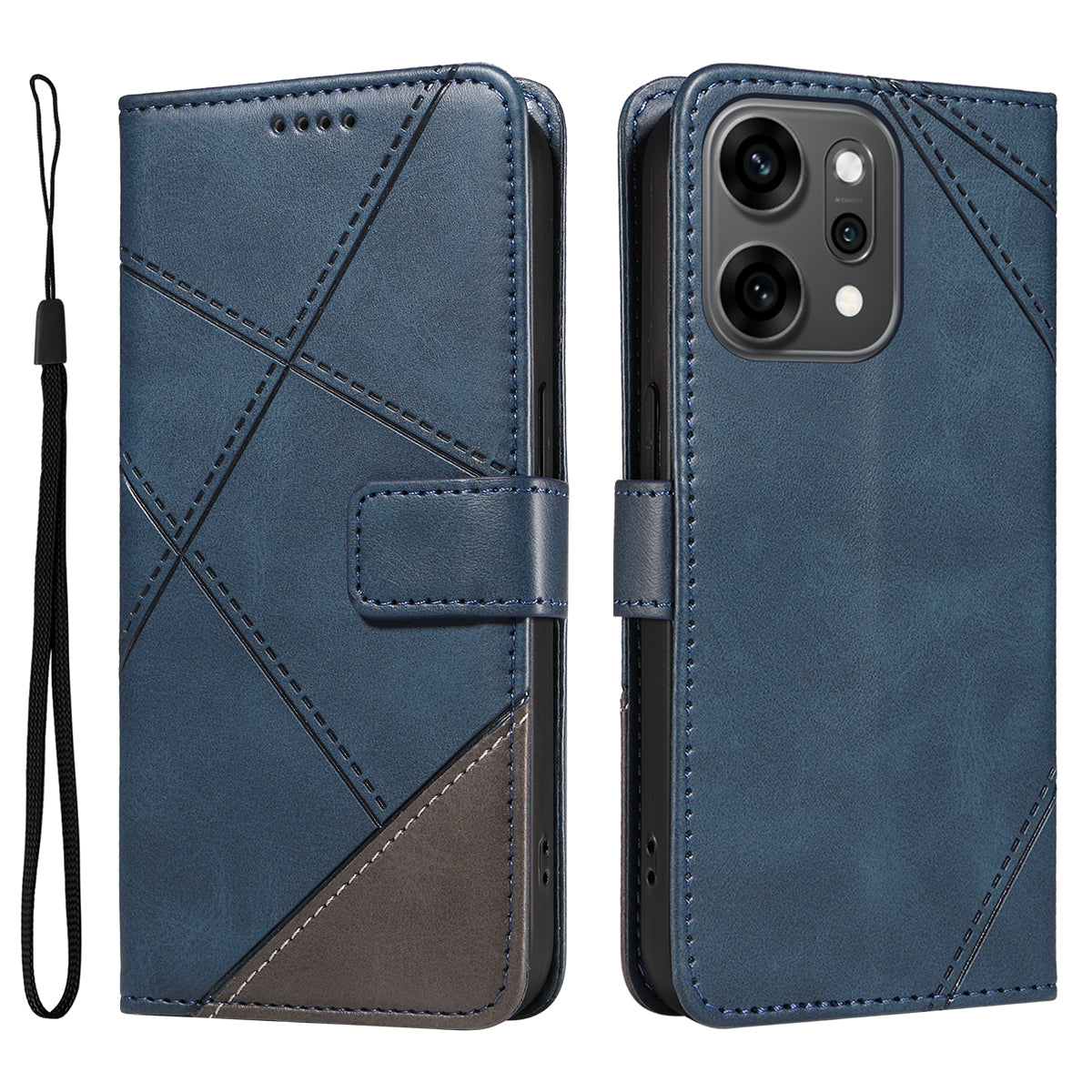 Oppo Reno14 Pro 5G (Kina) / Oppo Reno14 Pro 5G (Global) Läderfodral Geometrisk linjedesign Plånboksfodral med handledsrem