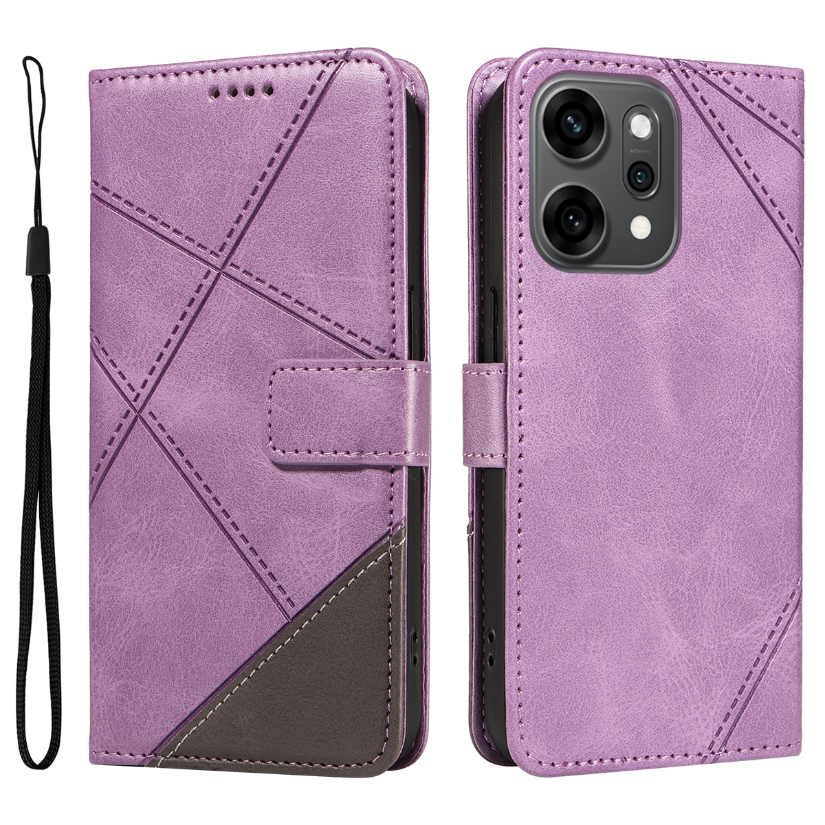 Oppo Reno14 Pro 5G (Kina) / Oppo Reno14 Pro 5G (Global) Läderfodral Geometrisk linjedesign Plånboksfodral med handledsrem