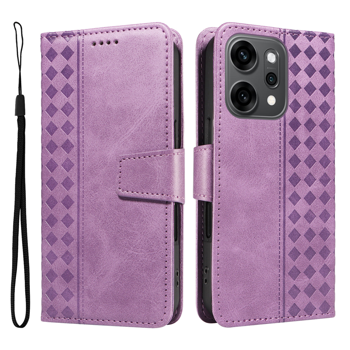 Oppo Reno14 Pro 5G (Kina) / Oppo Reno14 Pro 5G (Global) Läderfodral Plånboksfodral Stativ Grids Tryckt mobilfodral med Rem