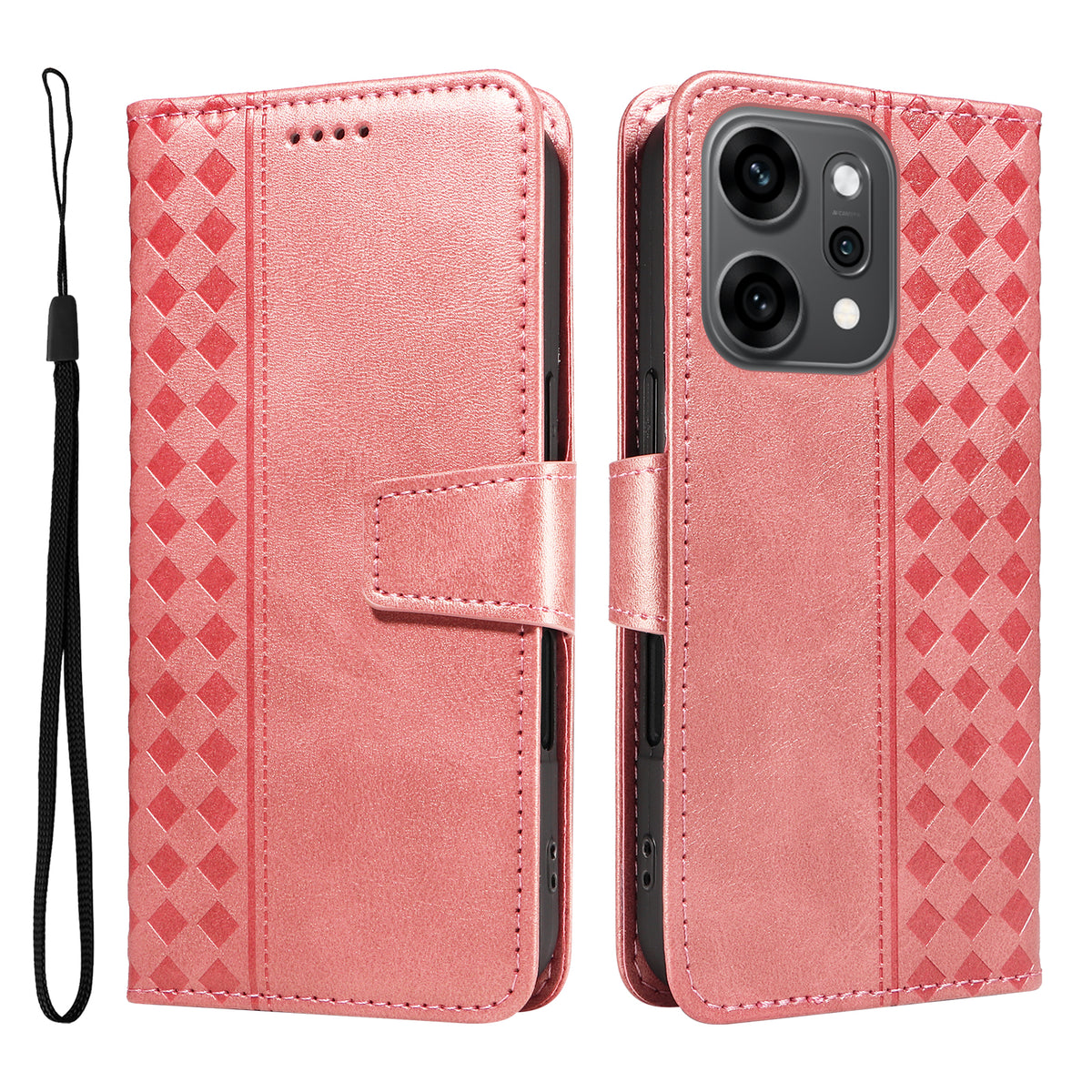 Oppo Reno14 Pro 5G (Kina) / Oppo Reno14 Pro 5G (Global) Läderfodral Plånboksfodral Stativ Grids Tryckt mobilfodral med Rem