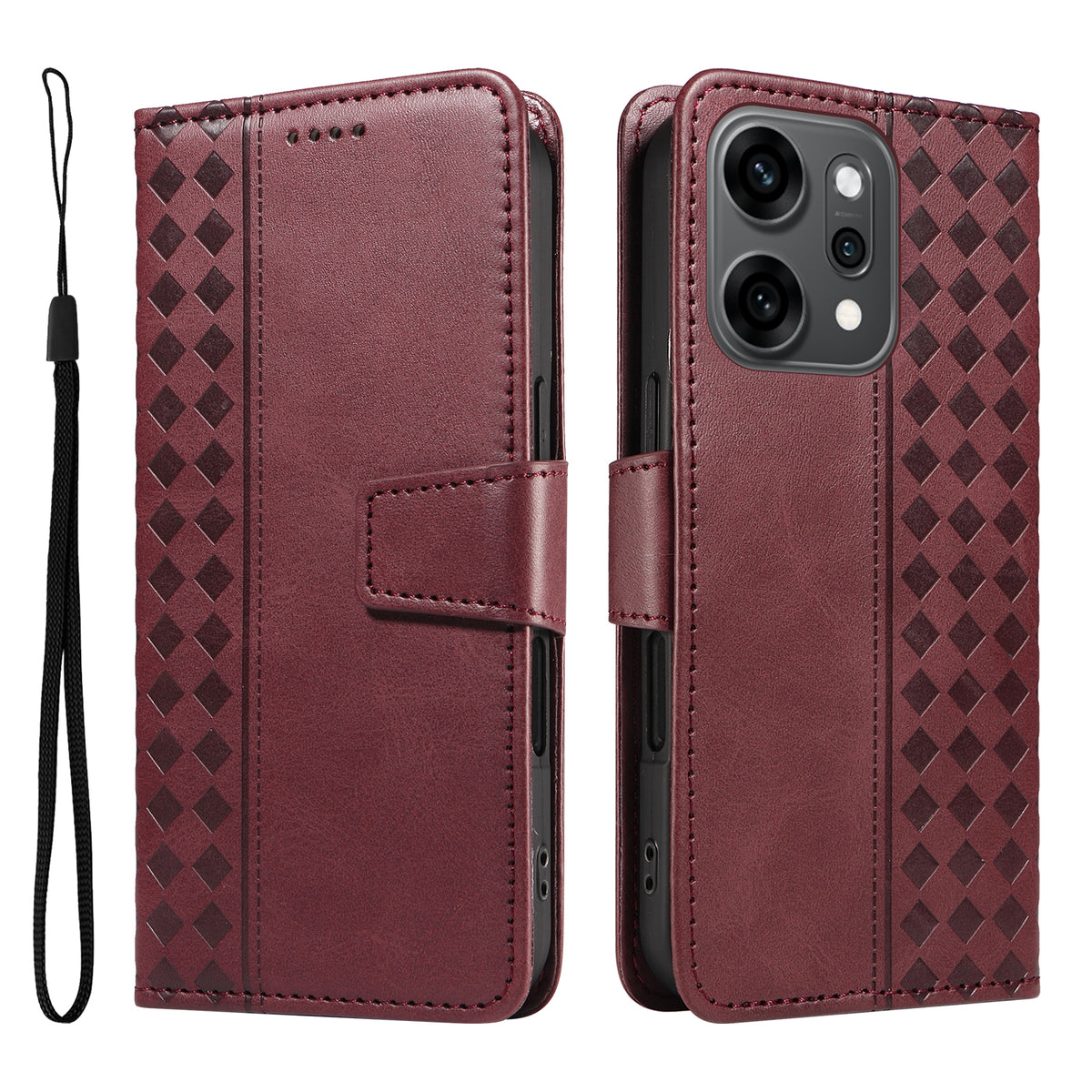 Oppo Reno14 Pro 5G (Kina) / Oppo Reno14 Pro 5G (Global) Läderfodral Plånboksfodral Stativ Grids Tryckt mobilfodral med Rem