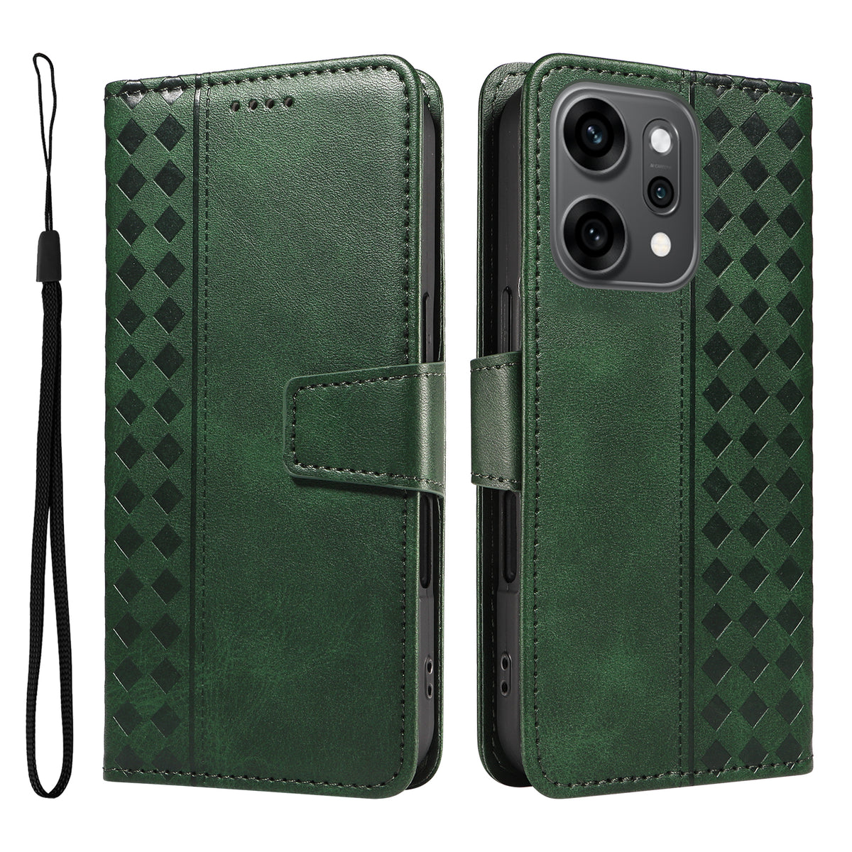 Oppo Reno14 Pro 5G (Kina) / Oppo Reno14 Pro 5G (Global) Läderfodral Plånboksfodral Stativ Grids Tryckt mobilfodral med Rem