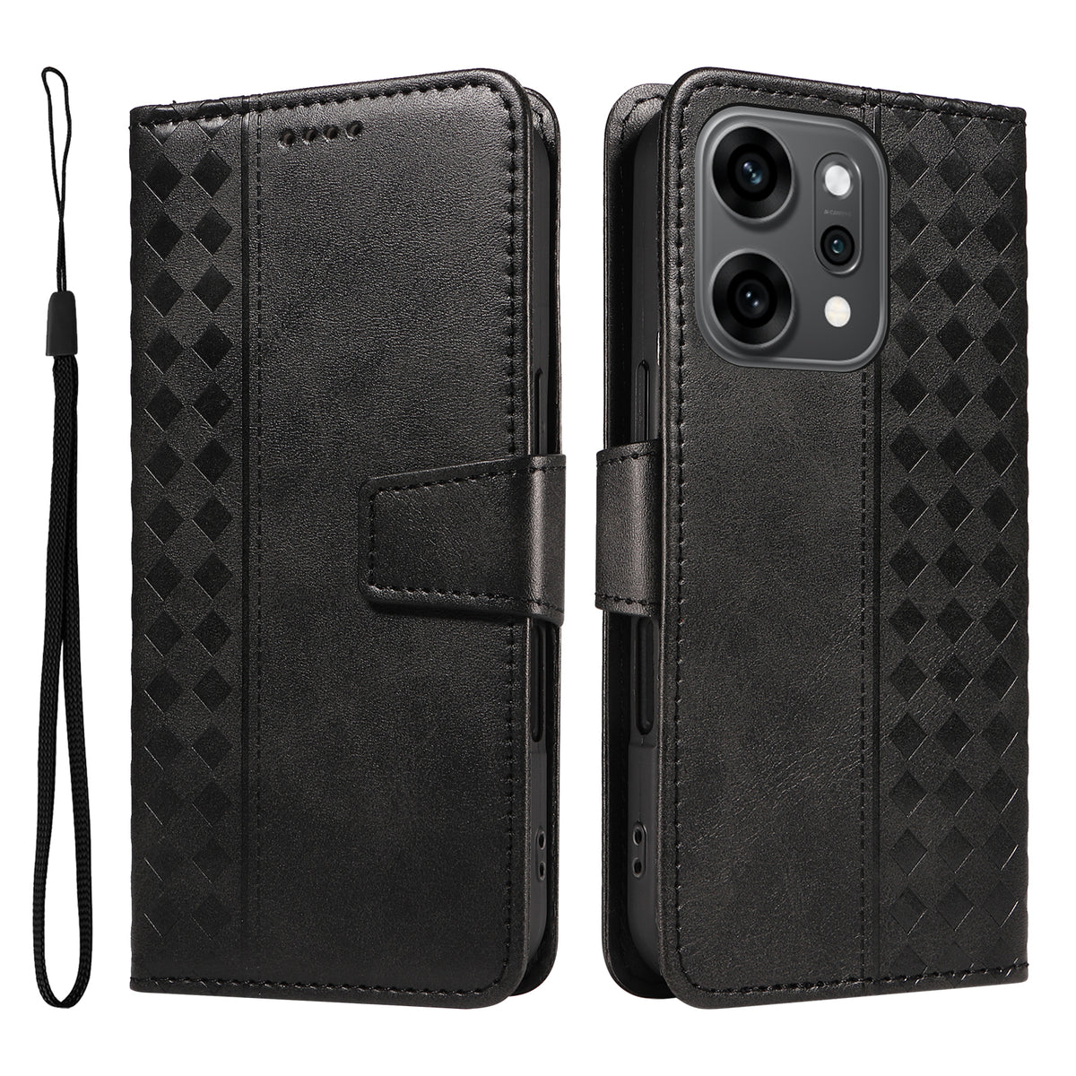 Oppo Reno14 Pro 5G (Kina) / Oppo Reno14 Pro 5G (Global) Läderfodral Plånboksfodral Stativ Grids Tryckt mobilfodral med Rem