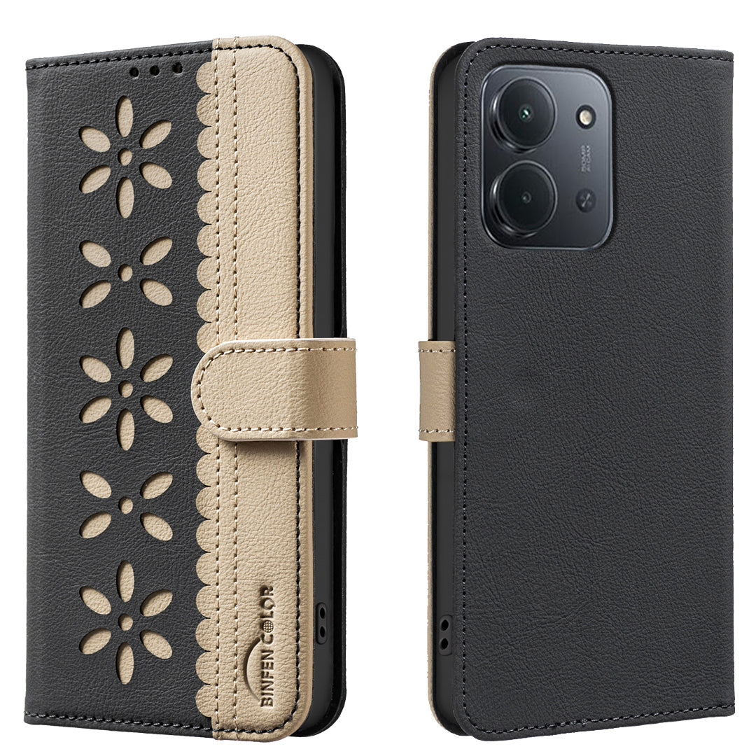 BINFEN COLOR For Xiaomi Redmi 15C 5G (EU) (173mm) / 15C 4G (EU) (173mm) Leather Case  Floral Pattern Phone Cover RFID Blocking Wallet Stand