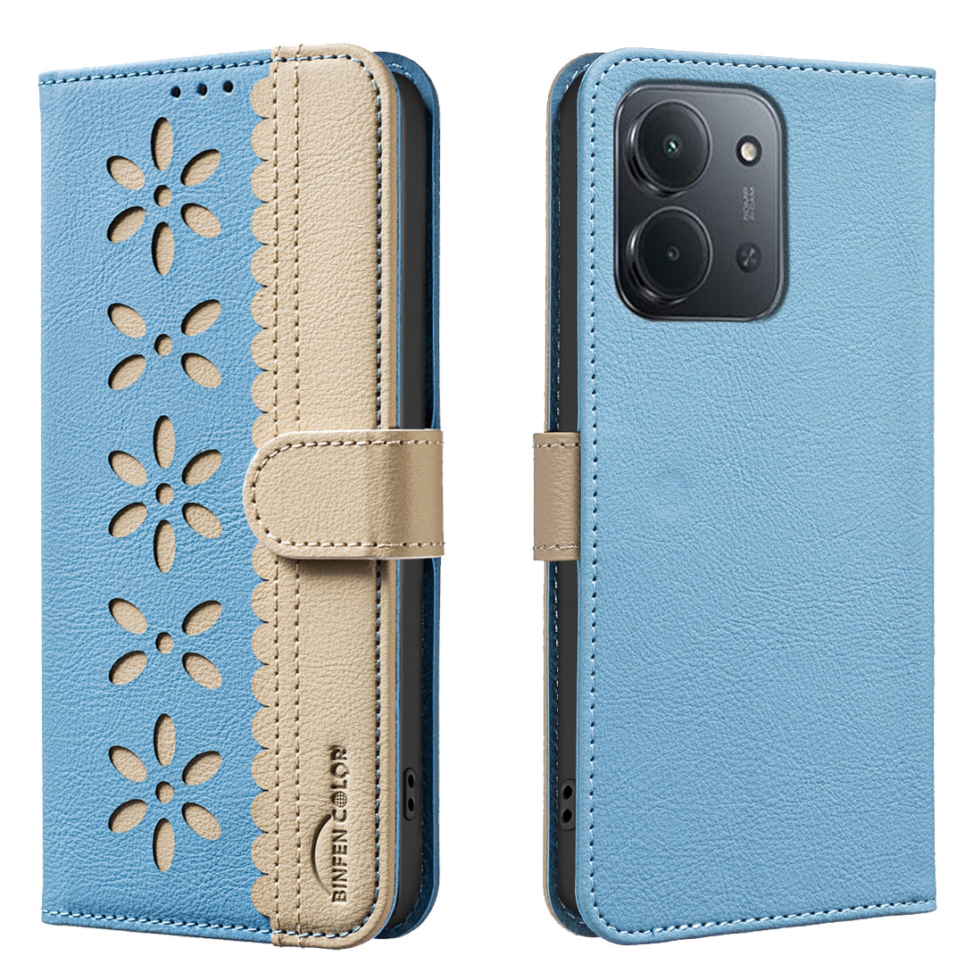 BINFEN COLOR For Xiaomi Redmi 15C 5G (EU) (173mm) / 15C 4G (EU) (173mm) Leather Case  Floral Pattern Phone Cover RFID Blocking Wallet Stand