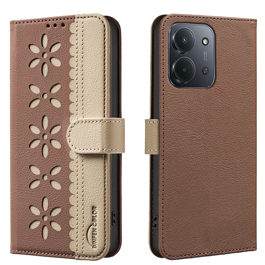 BINFEN COLOR For Xiaomi Redmi 15C 5G (EU) (173mm) / 15C 4G (EU) (173mm) Leather Case  Floral Pattern Phone Cover RFID Blocking Wallet Stand