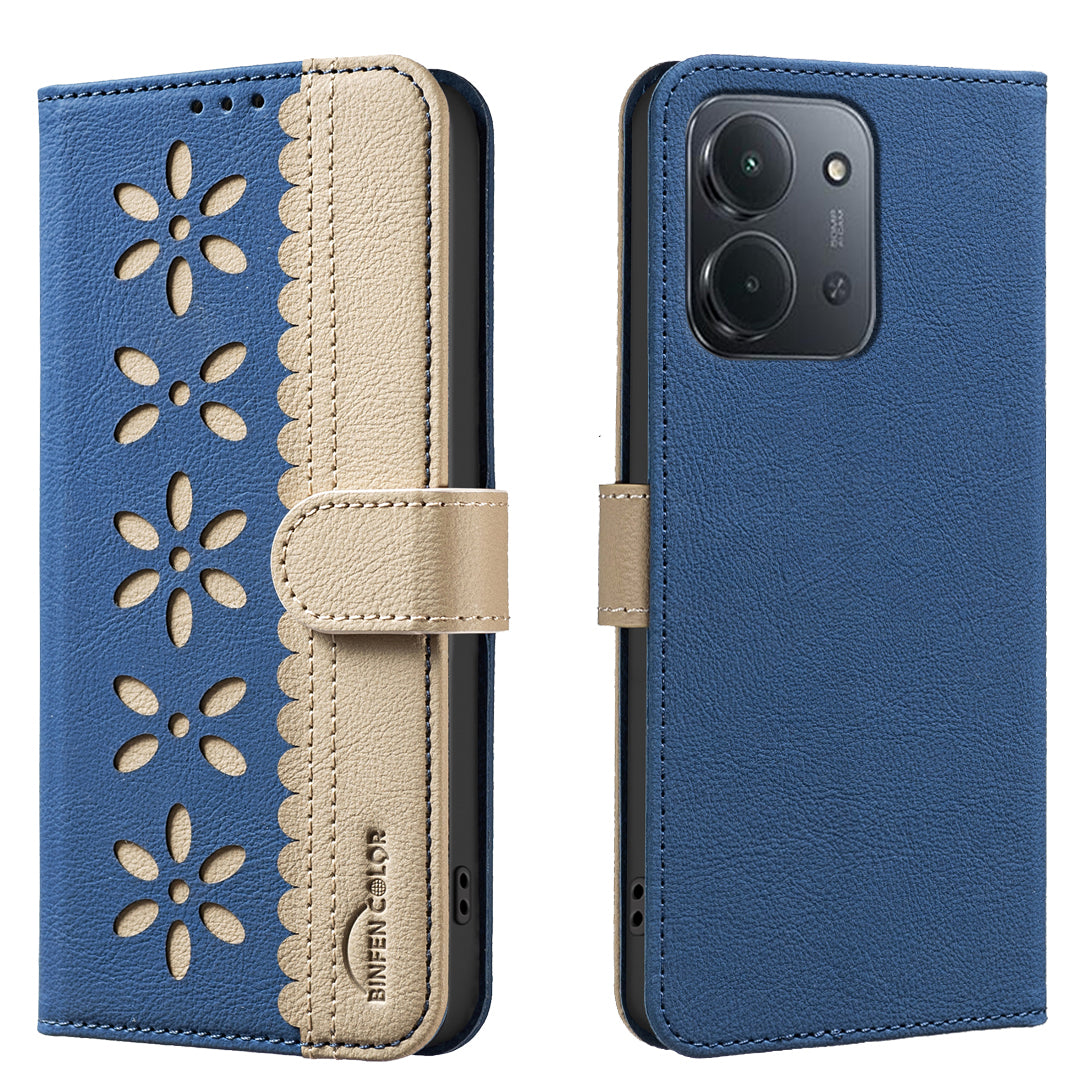 BINFEN COLOR For Xiaomi Redmi 15C 5G (EU) (173mm) / 15C 4G (EU) (173mm) Leather Case  Floral Pattern Phone Cover RFID Blocking Wallet Stand