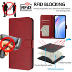 Samsung Galaxy A06 5G / Galaxy A06 4G Plånboksfodral RFID-blockerande kalvtexturerat läderfodral med stativ och rem
