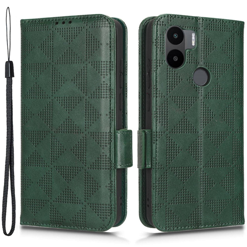 For Xiaomi Redmi A1+ 4G / A2+ 4G / Poco C50 4G Imprinted Triangle Pattern PU Leather Stand Case Full Protection Phone Wallet Cover with Hand Strap