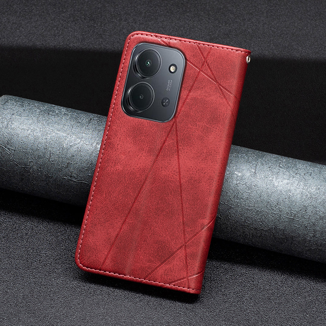 Xiaomi Redmi 15C 5G (EU) (173 mm) / 15C 4G (EU) (173 mm) fodral Korthållare Geometriskt prägel Lädermobilskal