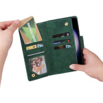 For Samsung Galaxy S25 FE Case Zipper Wallet Rivet Decor Leather Phone Cover with Wrist Strap