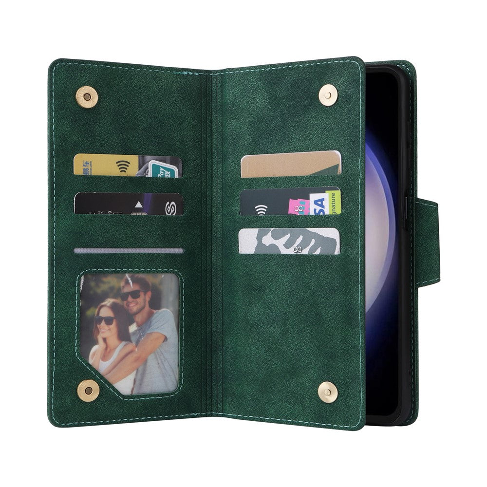 For Samsung Galaxy S25 FE Case Zipper Wallet Rivet Decor Leather Phone Cover with Wrist Strap