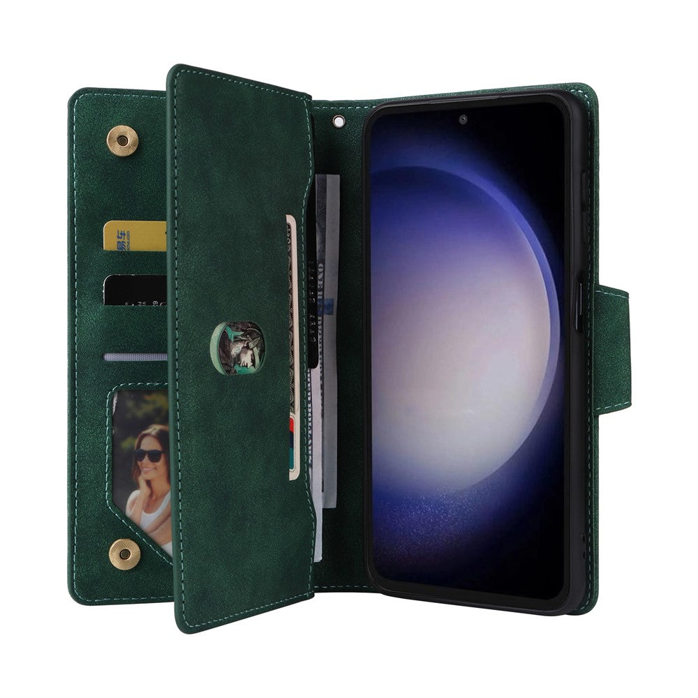 For Samsung Galaxy S25 FE Case Zipper Wallet Rivet Decor Leather Phone Cover with Wrist Strap