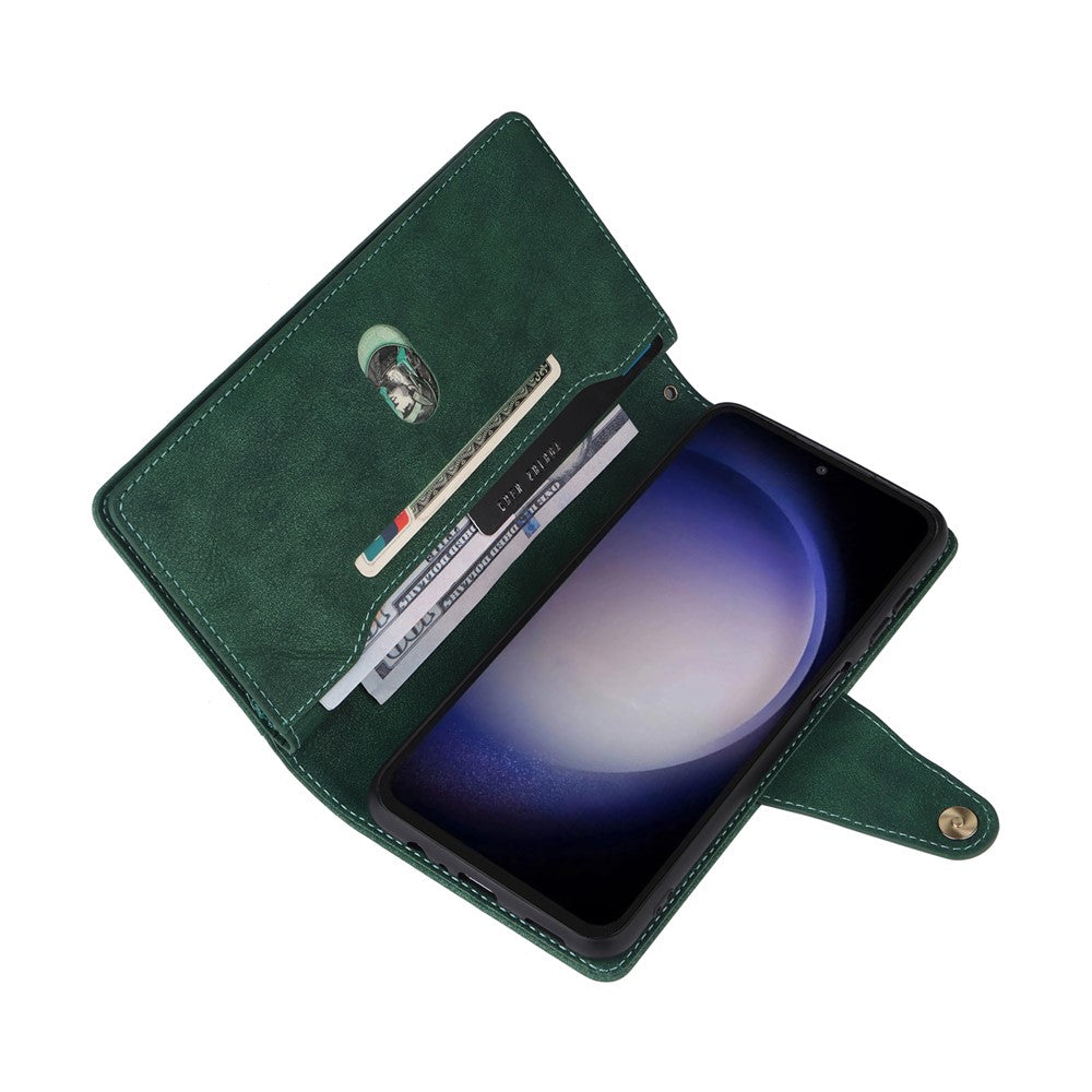 For Samsung Galaxy S25 FE Case Zipper Wallet Rivet Decor Leather Phone Cover with Wrist Strap