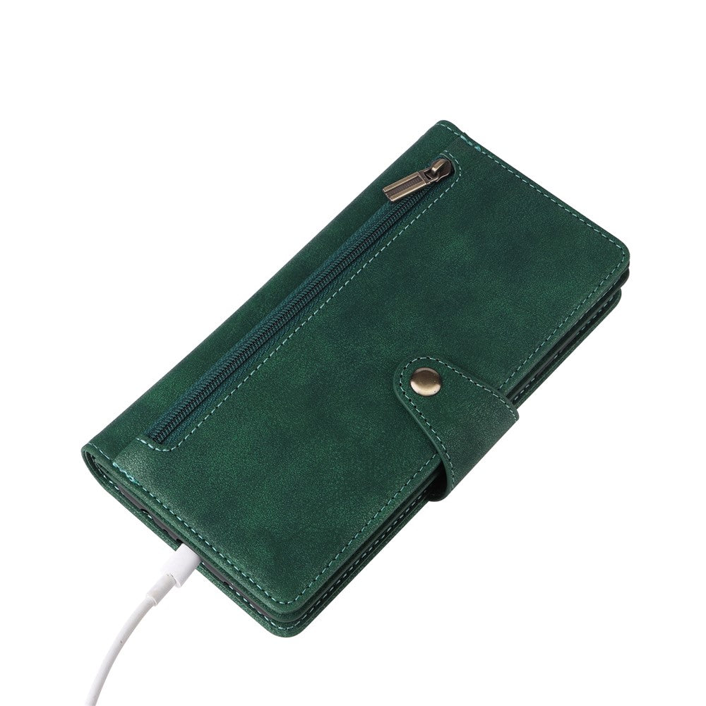 For Samsung Galaxy S25 FE Case Zipper Wallet Rivet Decor Leather Phone Cover with Wrist Strap