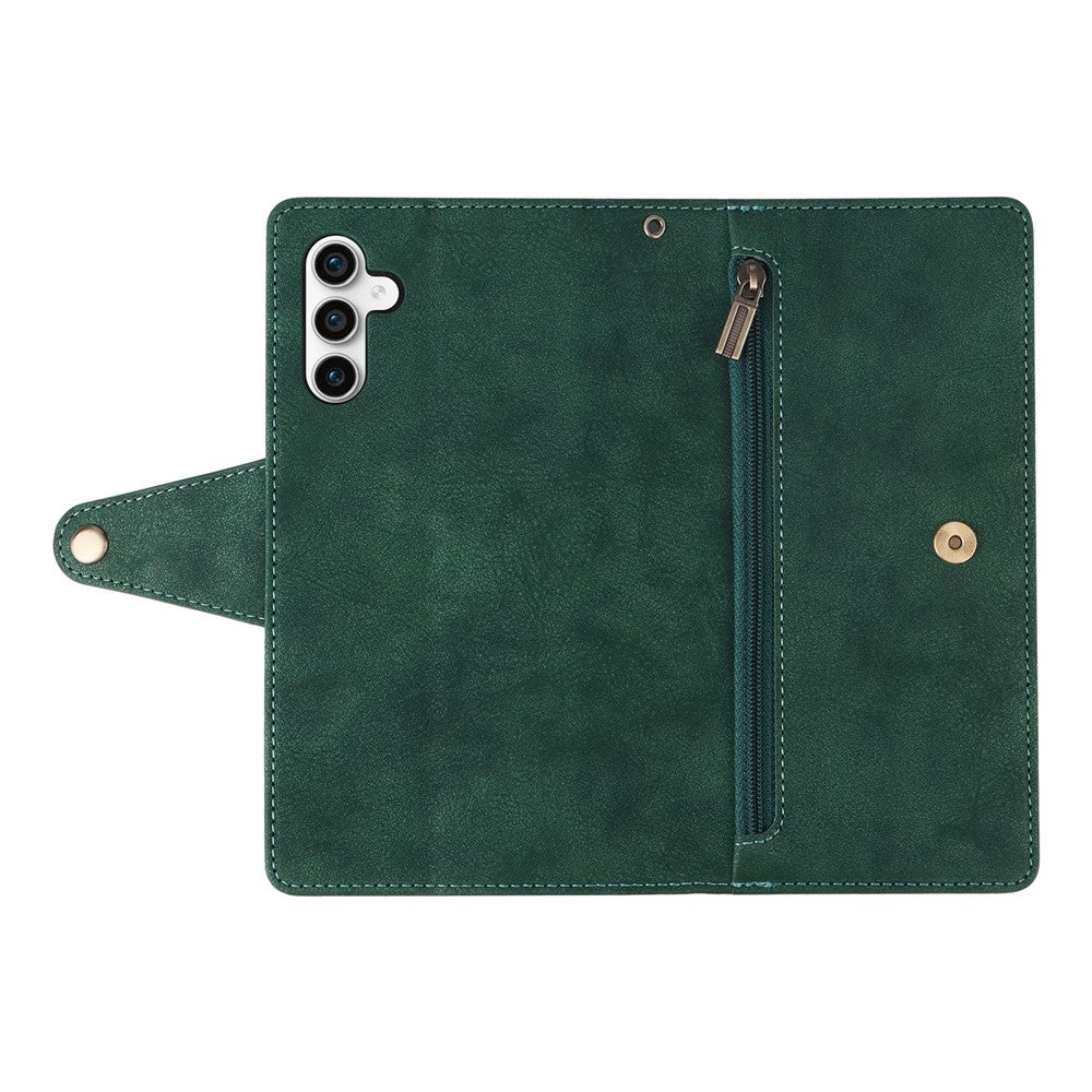 For Samsung Galaxy S25 FE Case Zipper Wallet Rivet Decor Leather Phone Cover with Wrist Strap