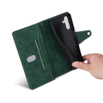 For Samsung Galaxy S25 FE Case Zipper Wallet Rivet Decor Leather Phone Cover with Wrist Strap