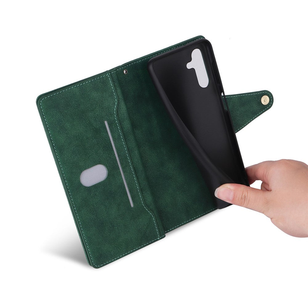 For Samsung Galaxy S25 FE Case Zipper Wallet Rivet Decor Leather Phone Cover with Wrist Strap