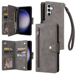 For Samsung Galaxy S25 FE Case Zipper Wallet Rivet Decor Leather Phone Cover with Wrist Strap