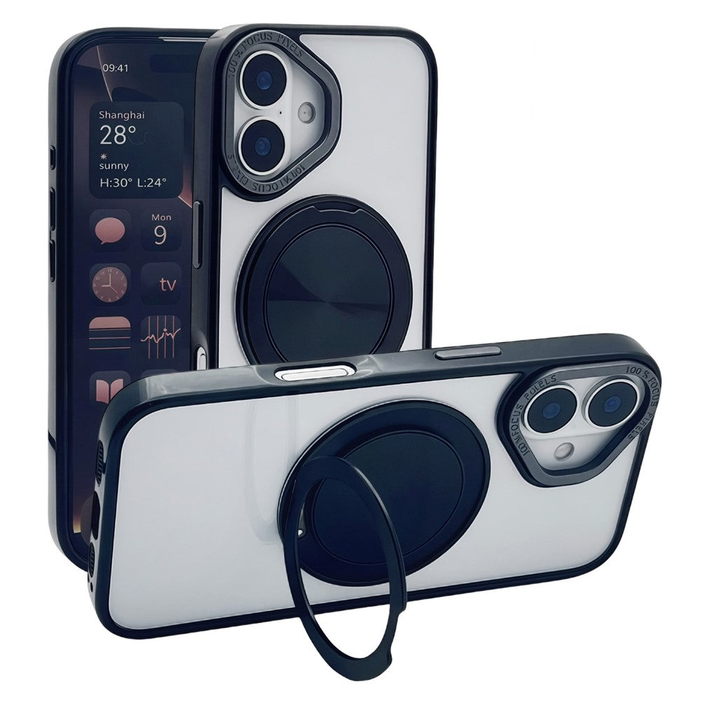 Til iPhone 16 Plus Magnetisk Cover Akryl TPU Telefon Bagcover med Støtteben