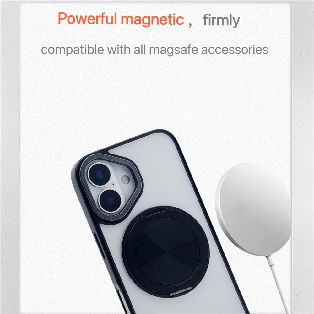 For iPhone 16 Plus Magnetic Case Acrylic TPU Phone Back Cover with Kickstand