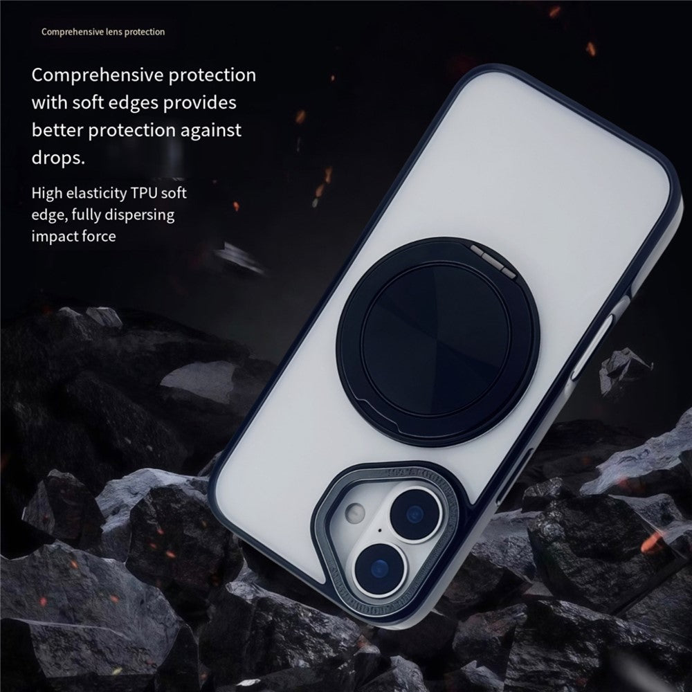 For iPhone 16 Plus Magnetic Case Acrylic TPU Phone Back Cover with Kickstand