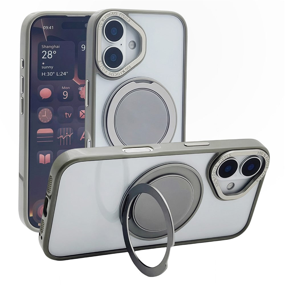 For iPhone 16 Plus Magnetic Case Acrylic TPU Phone Back Cover with Kickstand