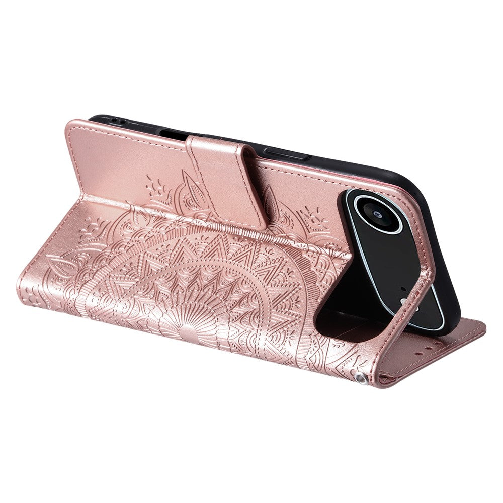 For iPhone Air Stand Case Imprinted Totem PU Leather Wallet Phone Cover with Wrist Strap
